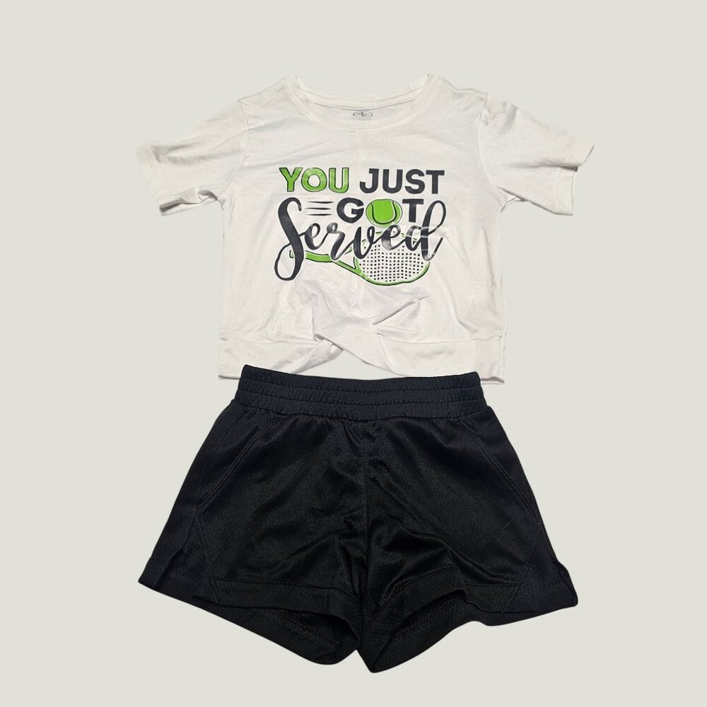 You Just Got Served Tennis Graphic Athletic Workout Shorts Set Size XS (4-5)